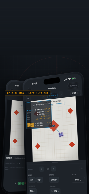 EasyZero showing a completed target analysis with exact scope corrections